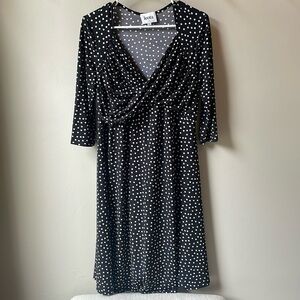 LEOTA Maternity Dress. Size Large. Black with cream polka dots.